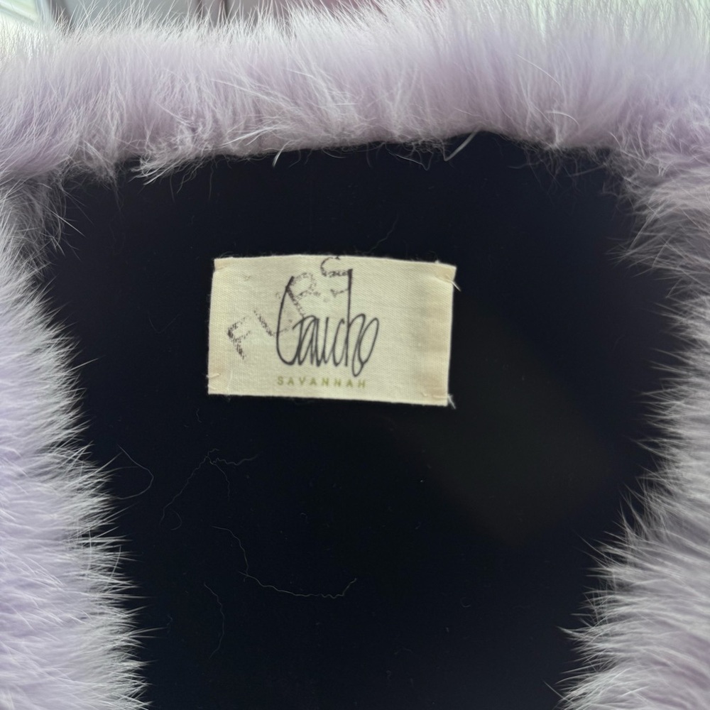 Gaucho Lavender Blue Fox Fur Wrap Scarf with Pom Pom Ties & Velvet Lining NWT - Picture 6 of 13